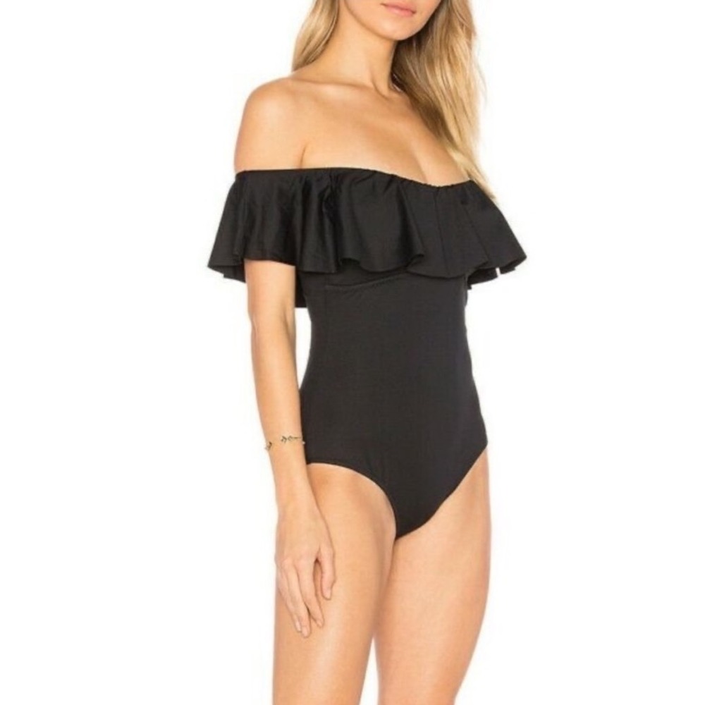 EBERJEY Black So Solid Margarita one-piece Ruffle‎ Swimsuit Size Small